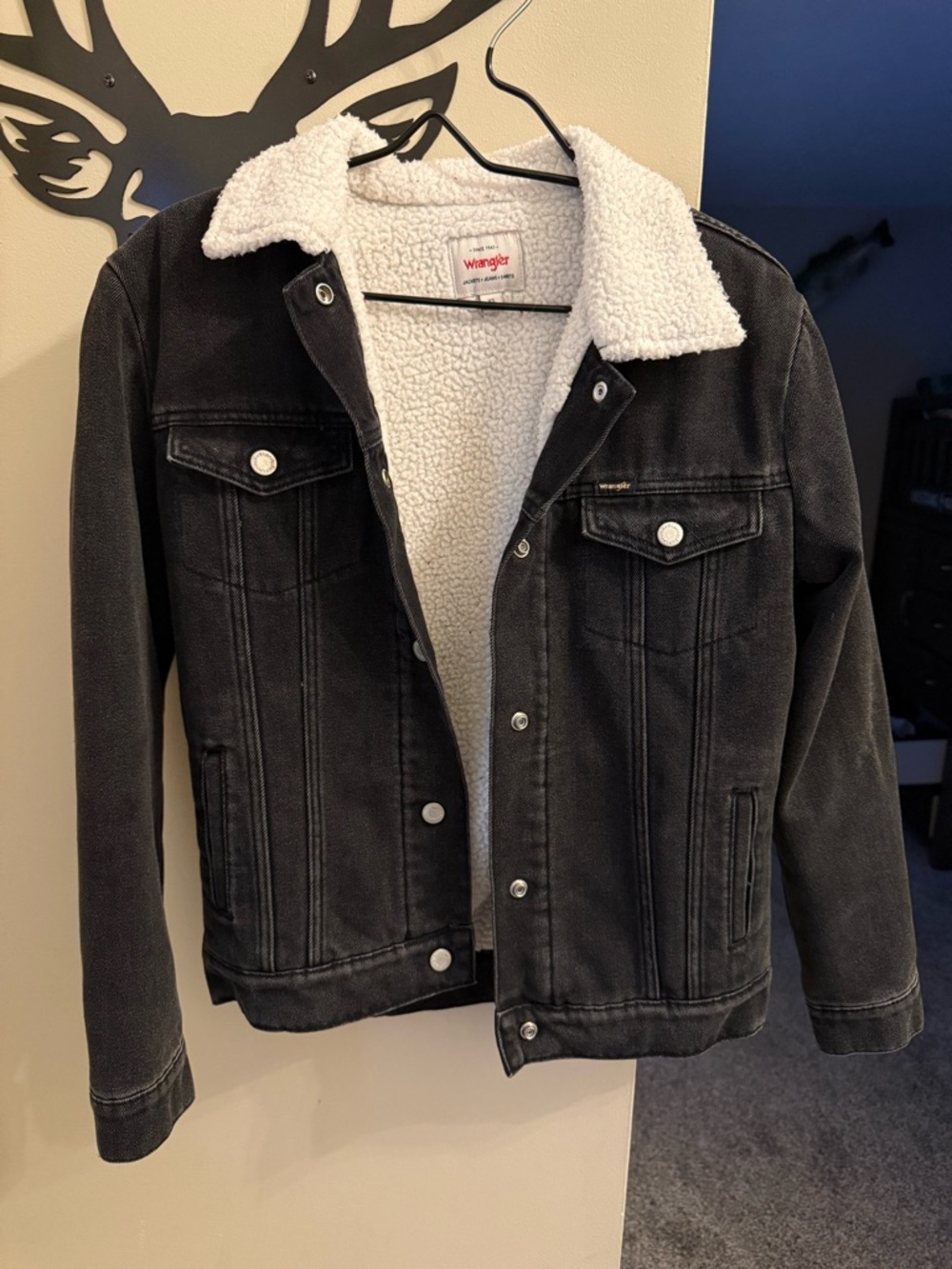 Wrangler Black Jean Jacket with White Sherpa Lining